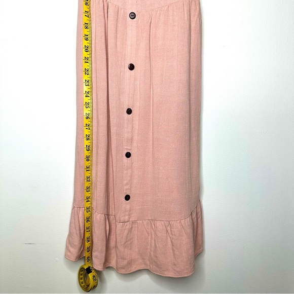 Women’s Monteau Los Angeles Ruffled Sleeve Button Dress Linen Blend Blush Size M - Picture 9 of 10